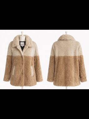 NVLT Small Women's Colorblock Teddy Jacket in Cream and Tan